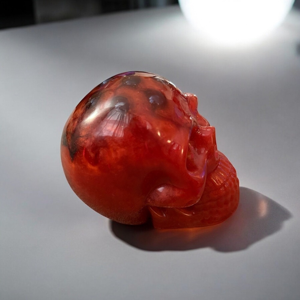 Resin Human Skull-Red and Black, Marbles for Brains - Picture 2 of 11